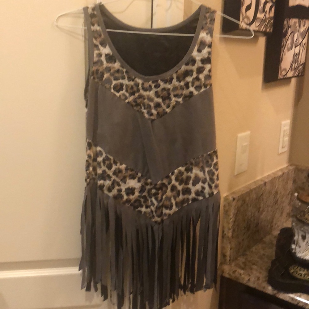 Fringe fun animal print lightweight tank